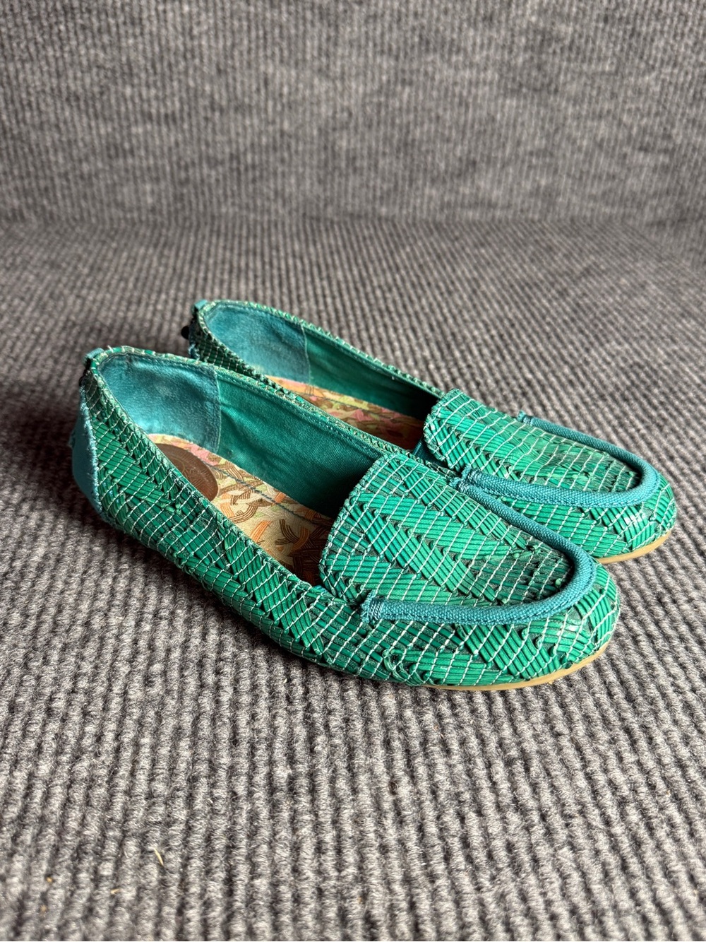 The Sak Lisa Woven Straw Azure Loafers Flats Green Teal Size 8